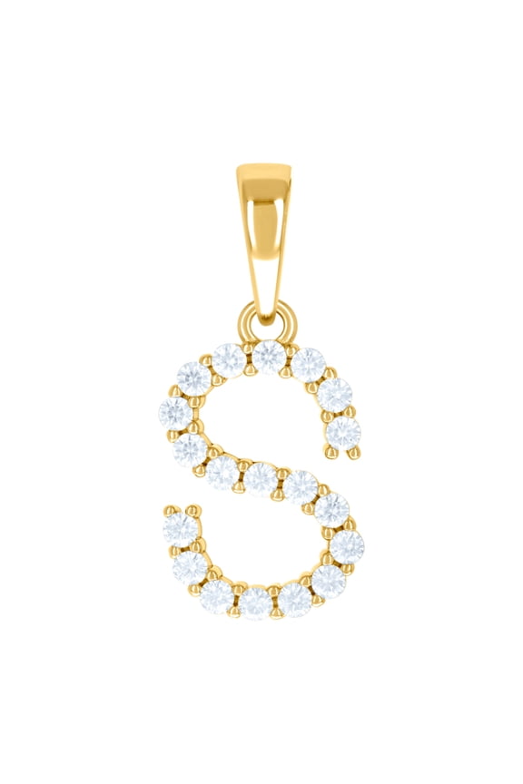 925 Sterling Silver Yellow-tone Unisex Cubic Zirconia Letter Name Personalized Monogram Initial S Alphabet Charm Pendant