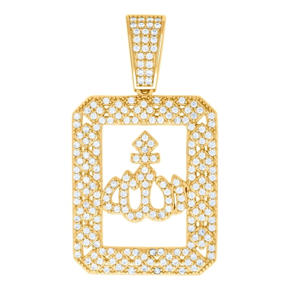 925 Sterling Silver Yellow-tone Unisex Cubic Zirconia Religious Allah Charm Pendant Necklace 40x23.2mm Wide Pendant for