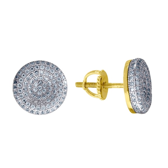 925 Sterling Silver Yellow-tone Unisex Cubic Zirconia Round Stud Earrings 11.1mm Wide Stud Earring for Women