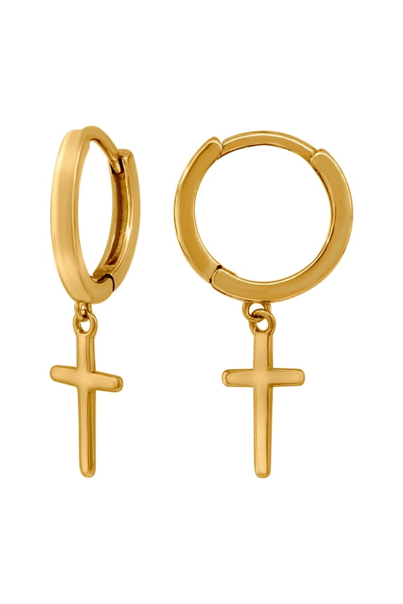 925 Sterling Silver Yellow-tone Unisex Cross Religious Dangle Hoop Earrings 26.5x14mm Wid Hoop Earring for Women