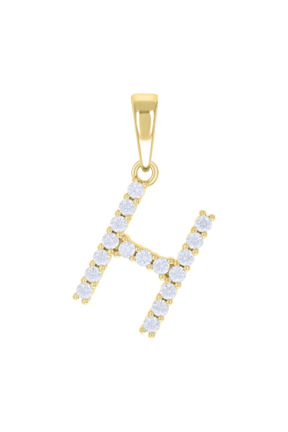 925 Sterling Silver Yellow-tone Unisex Cubic-Zirconia Initial H Alphabet Charm Pendant