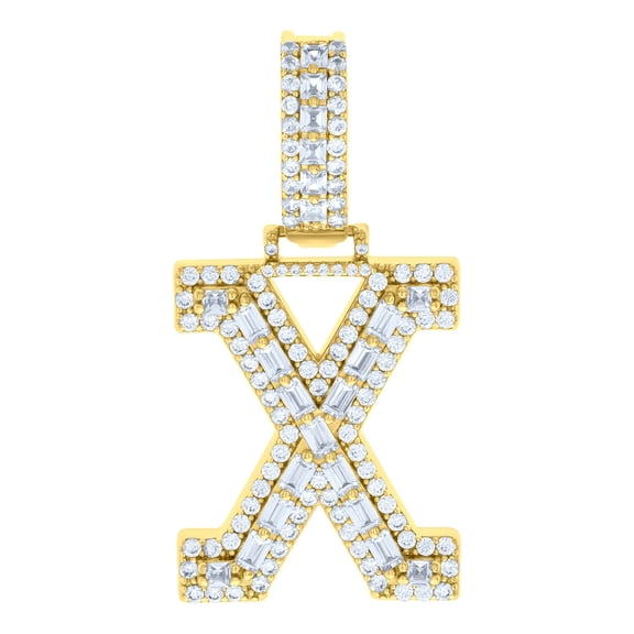 925 Sterling Silver Yellow-tone Unisex Cubic-zirconia Initial X Alphabet Charm Pendant for Men Women