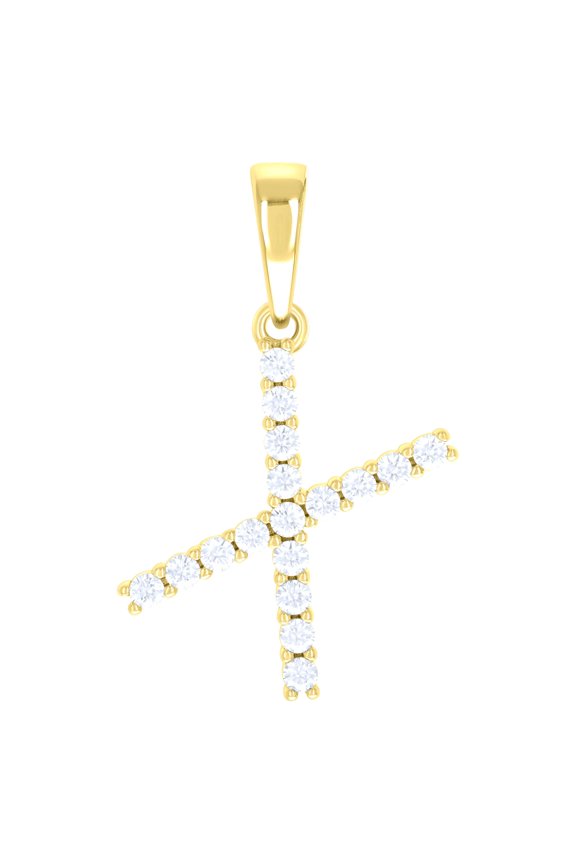 925 Sterling Silver Yellow-tone Unisex Cubic-zirconia Initial X Alphabet Charm Pendant for Men Women