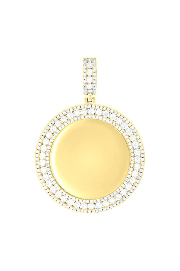925 Sterling Silver Yellow-tone Unisex Cubic-zirconia Memory Circle Photo Frame Charm Pendant for Men Women