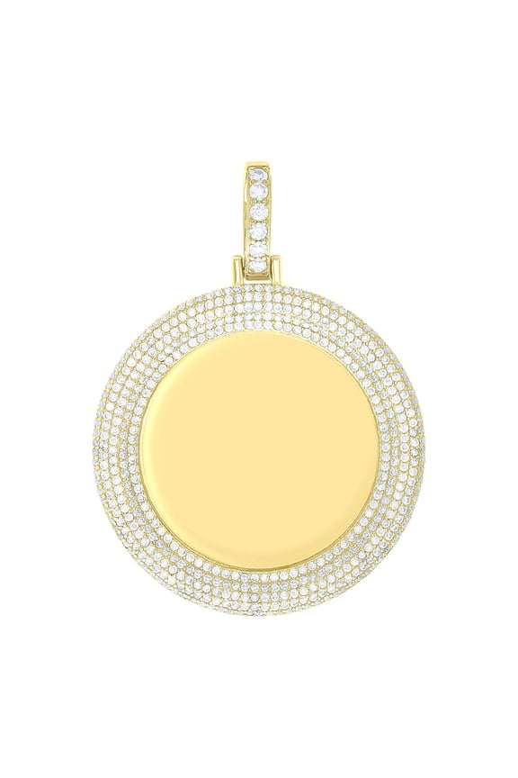 925 Sterling Silver Yellow-tone Unisex Cubic-zirconia Memory Circle Photo Frame Charm Pendant for Men Women