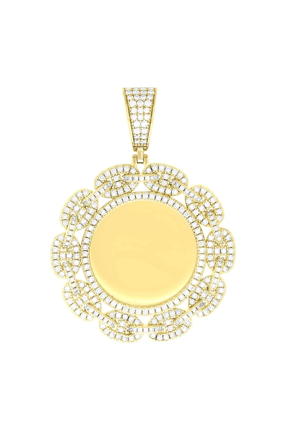 925 Sterling Silver Yellow-tone Unisex Cubic-zirconia Memory Circle Photo Frame Charm Pendant for Men Women
