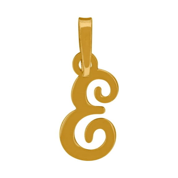 925 Sterling Silver Yellow-tone Unisex Cursive Letter Name Personalized Monogram Initial Alphabet E Charm Pendant Neckla