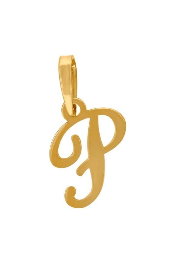 925 Sterling Silver Yellow tone Unisex Cursive Letter Name Personalized Monogram Initial Alphabet P Charm Pendant Neckla