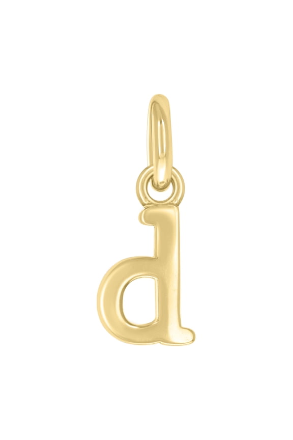 925 Sterling Silver Yellow-tone Unisex Initial Small Alphabet D Charm Pendant