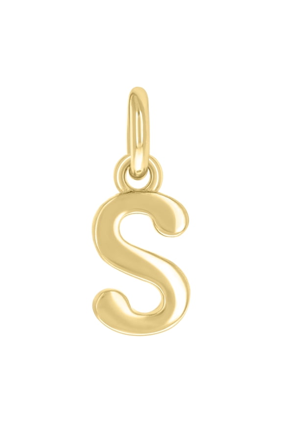 925 Sterling Silver Yellow-tone Unisex Initial Small Alphabet S Charm Pendant