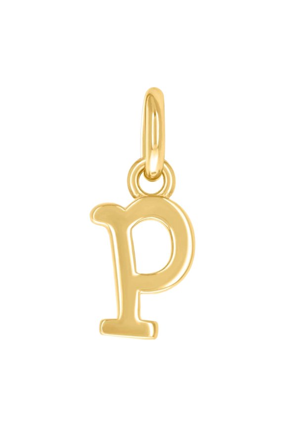 925 Sterling Silver Yellow-tone Unisex Letter Name Personalized Monogram Initial Small Alphabet P Charm Pendant Necklace