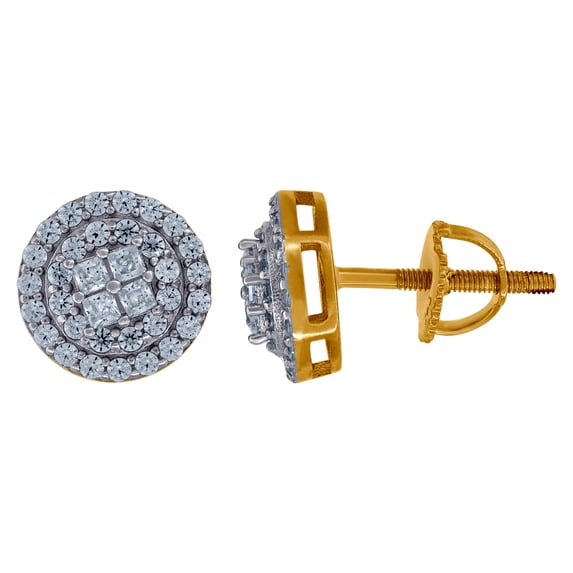 925 Sterling Silver Yellow-tone Unisex Princess-cut Cubic Zirconia Fashion Stud Earrings 8.6mm Wide Stud Earring for Wom