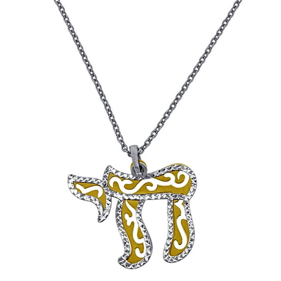 925 Sterling Silver Yellow-tone Women Rolo Link Chai Necklace Pendant Necklace for Women - 3.0 Grams