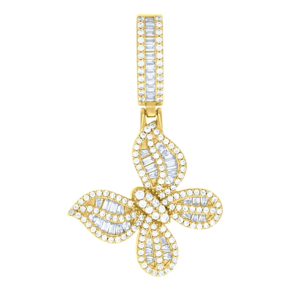 925 Sterling Silver Yellow-tone Womens Baguette Round Cubic-Zirconia Butterfly Charm Pendant
