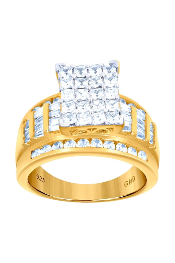 925 Sterling Silver Yellow-tone Womens Cubic Zirconia Cinderella Ring Size 7 11.5x11.3mm Ring for Women