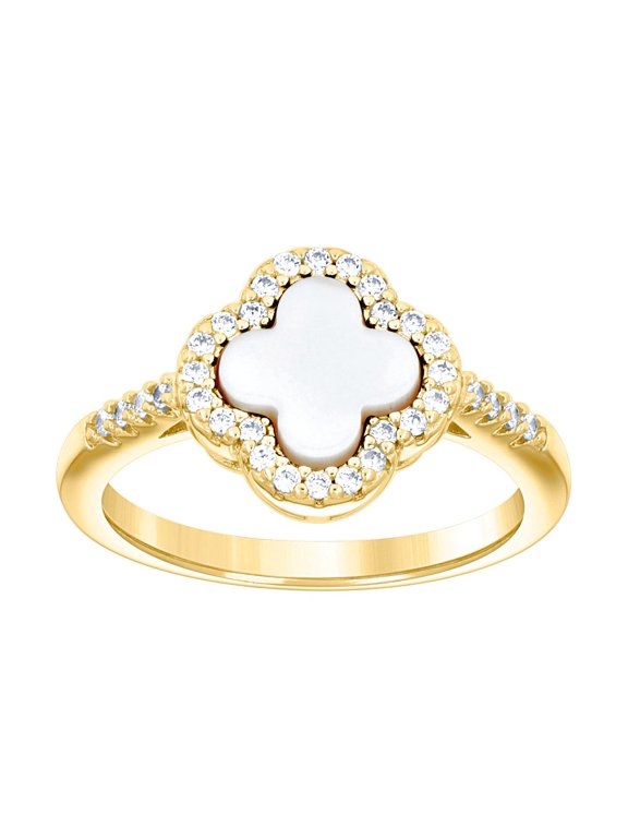 925 Sterling Silver Yellow-tone Womens Cubic Zirconia Enameled Clover Good Luck Ring S7 11.2x1.9mm Wide Size 7 Ring for