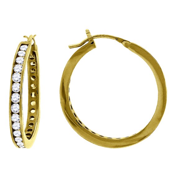 925 Sterling Silver Yellow-tone Womens Cubic Zirconia in out Hoop Earrings 28mm Hoop Earring for Women