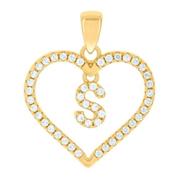 925 Sterling Silver Yellow-tone Womens Cubic Zirconia Letter Name Personalized Monogram Initial Alphabet S Love Heart Ch