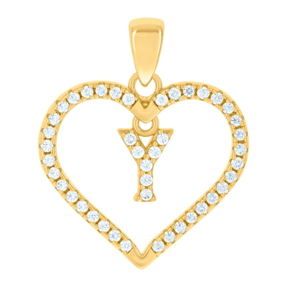 925 Sterling Silver Yellow-tone Womens Cubic Zirconia Letter Name Personalized Monogram Initial Alphabet Y Love Heart Ch