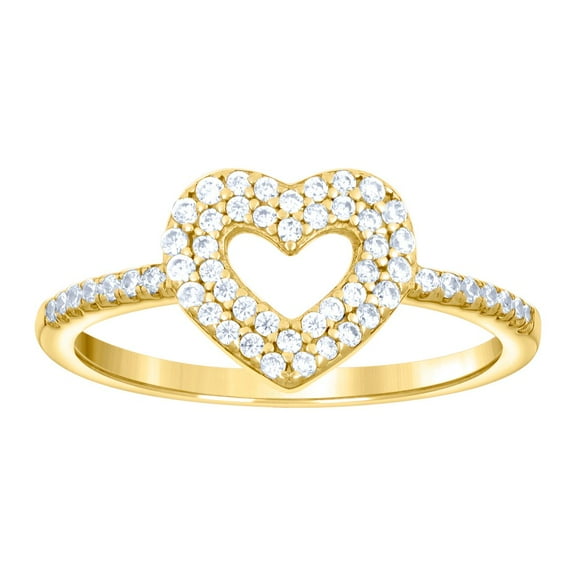 925 Sterling Silver Yellow-tone Womens Cubic Zirconia Love Heart Ring 9.9x1.1mm Wide Size 9 Statement Ring for Women