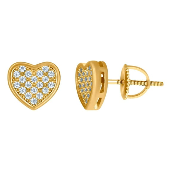 925 Sterling Silver Yellow-tone Womens Cubic Zirconia Love Heart Stud Earrings 8.2x8.8mm Wide Stud Earring for Women