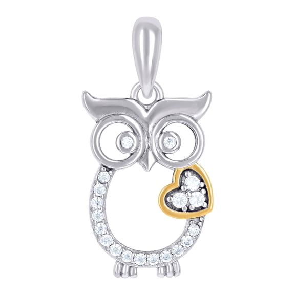 925 Sterling Silver Yellow-tone Womens Cubic Zirconia Owl Bird Love Heart Charm Pendant Necklace 23.6x11.8mm Wide Pendan