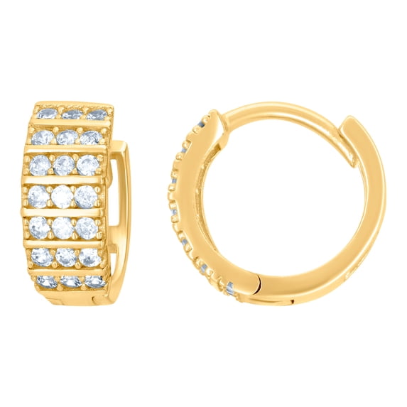 925 Sterling Silver Yellow-tone Womens Cubic Zirconia Triple Row Endless Hoop Earrings 5mm Wide Hoop Earring for Women