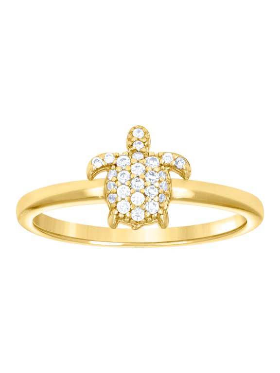 925 Sterling Silver Yellow-tone Womens Cubic Zirconia Turtle Ocean Life Ring 7.7x1.5mm Wide Size 8 Ring for Women