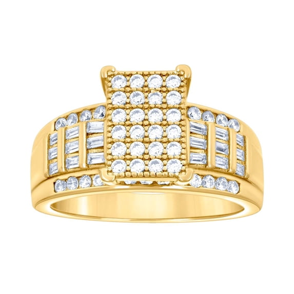 925 Sterling Silver Yellow-tone Womens Baguette Cubic Zirconia Cinderella Ring 8.8x7.4mm Wide Size 9 Ring for Women