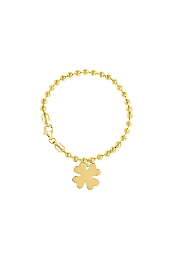 925 Sterling Silver Yellow-tone Womens Good Luck Clover Charm Beaded Bracelet 7 Inch 21.3x17.9mm Wide Charm Bracelet for