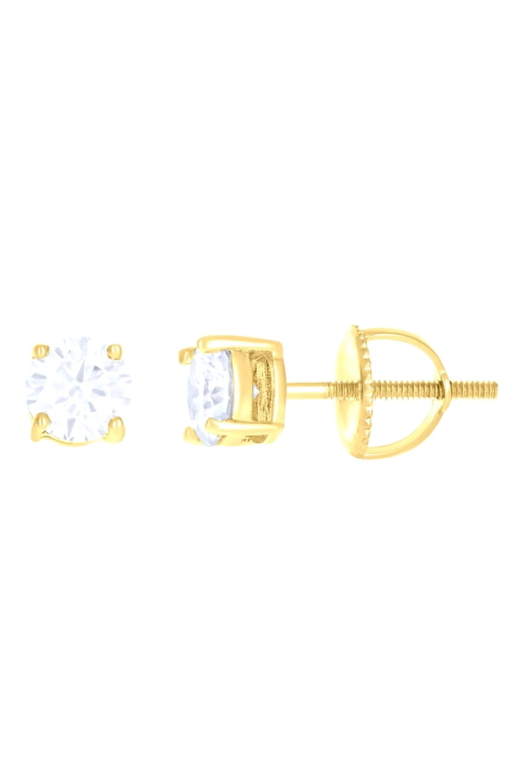 14K Yellow Gold Look 925 Sterling Silver Yellow-tone Womens Moissanite 5mm Stud Earrings Screw Back 1.00ctw VVS