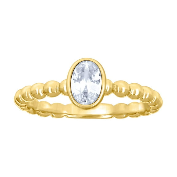 925 Sterling Silver Yellow-tone Womens Oval Cubic Zirconia Oval Beaded Fashion Ring 6.8x1.3mm Wide Size 6 Ring for Women