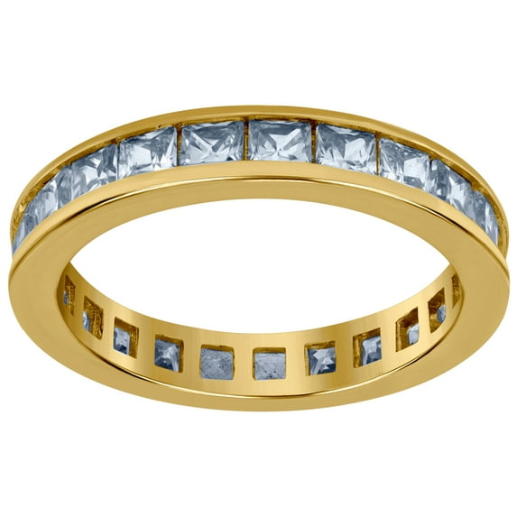 925 Sterling Silver Yellow-tone Womens Princess-cut CZ Single Row Stackable Eternity Engagement Ring Eternity Ring for W