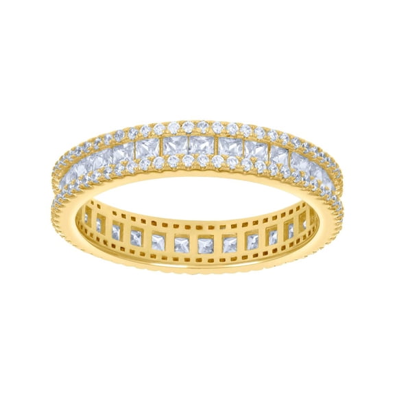 925 Sterling Silver Yellow-tone Womens Princess-cut Round Cubic Zirconia Eternity Ring 4.2mm Wide Size 6 Eternity Ring f