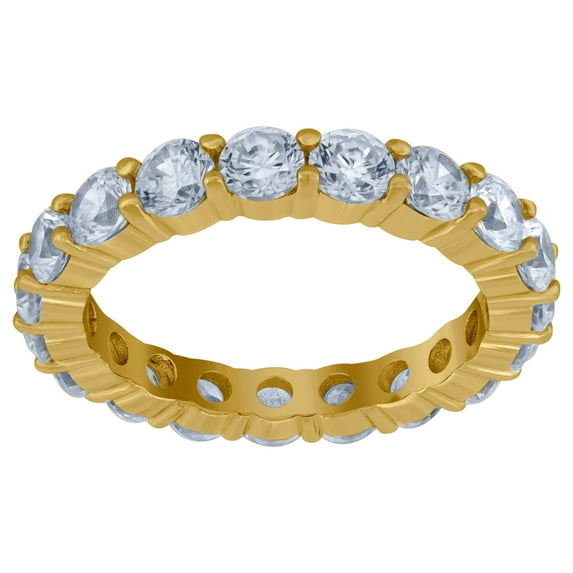 925 Sterling Silver Yellow-tone Womens Round CZ Single Row Eternity Engagement Ring 3.5mm Size 8 Eternity Ring for Women