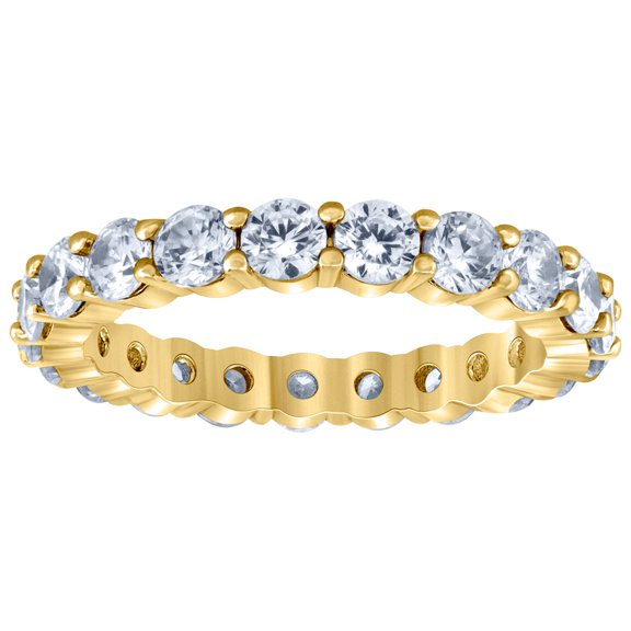 925 Sterling Silver Yellow tone Womens Round CZ Single Row Eternity Engagement Ring 3mm Size 8 Eternity Ring for Women