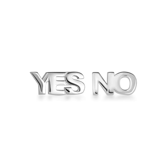 .925 Sterling Silver Yes & No Stud Earrings