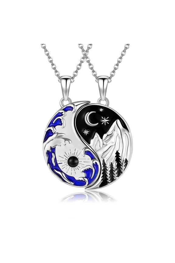 925 Sterling Silver Yin Yang Moon Sun Necklace for Women