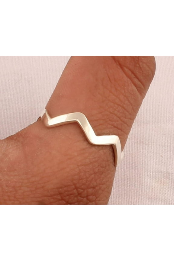 925 Sterling Silver Zig Zag Ring – Handmade Dainty Stacking Ring, Squiggle Curve Band, Minimalist Jewelry for Women, Adjustable Thumb Ring, Birthday Gift