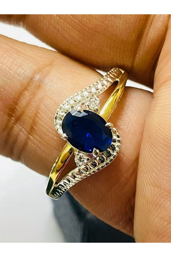 925 Sterling Silver and 10K Yellow Gold Genuine Sapphire and September Birthstone Ring