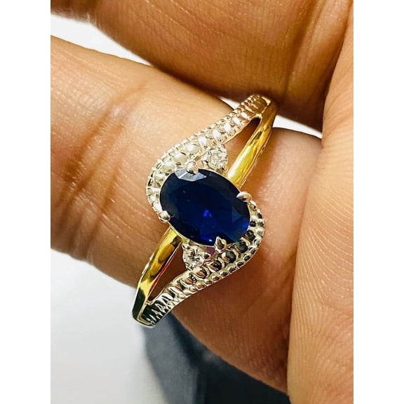 925 Sterling Silver and 10K Yellow Gold Genuine Sapphire and September Birthstone Ring