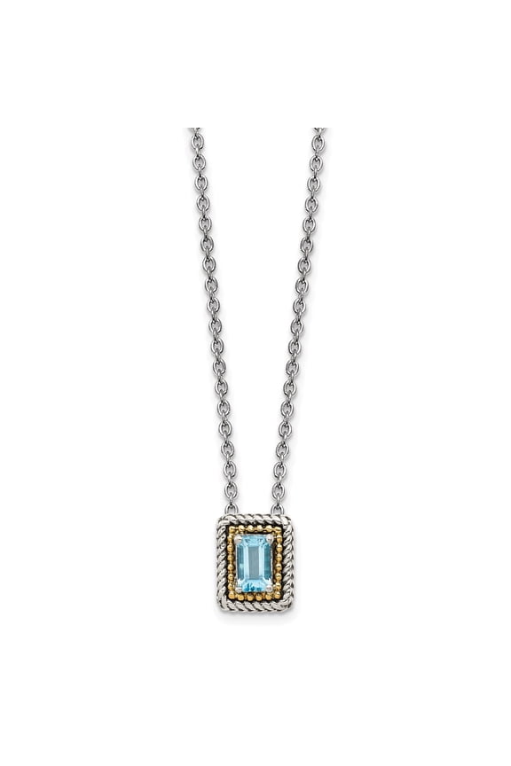 925 Sterling Silver and 14k Yellow Gold Accent Light Swiss Blue Topaz Slide Pendant Necklace Fine Jewelry For Women Gifts For Her, 18"