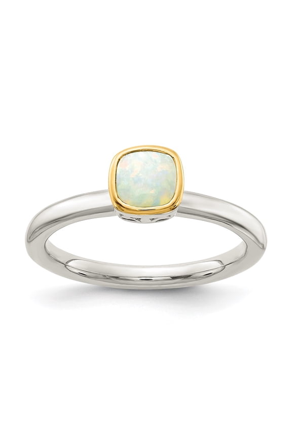 925 Sterling Silver and 14k Yellow Gold Accent Milky Opal Ring Fine Jewelry For Women Gifts For Her, Size 8