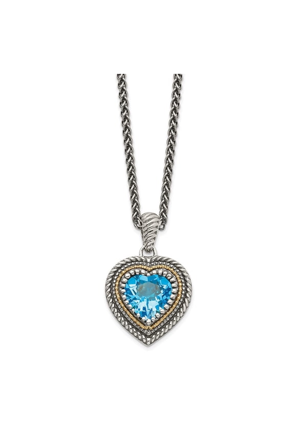 925 Sterling Silver and 14k Yellow Gold Light Swiss Blue Topaz Heart Necklace Fine Jewelry For Women Gifts For Her, 18"