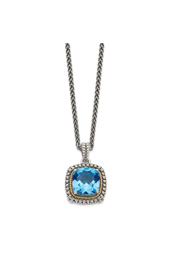 925 Sterling Silver and 14k Yellow Gold Light Swiss Blue Topaz Necklace Fine Jewelry For Women Gifts For Her, 18"