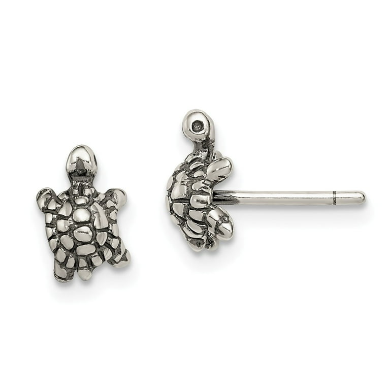 Sterling Silver And Antiqued Turtle Post Earrings Sterling Silver And Antiqued Turtle Post Earrings