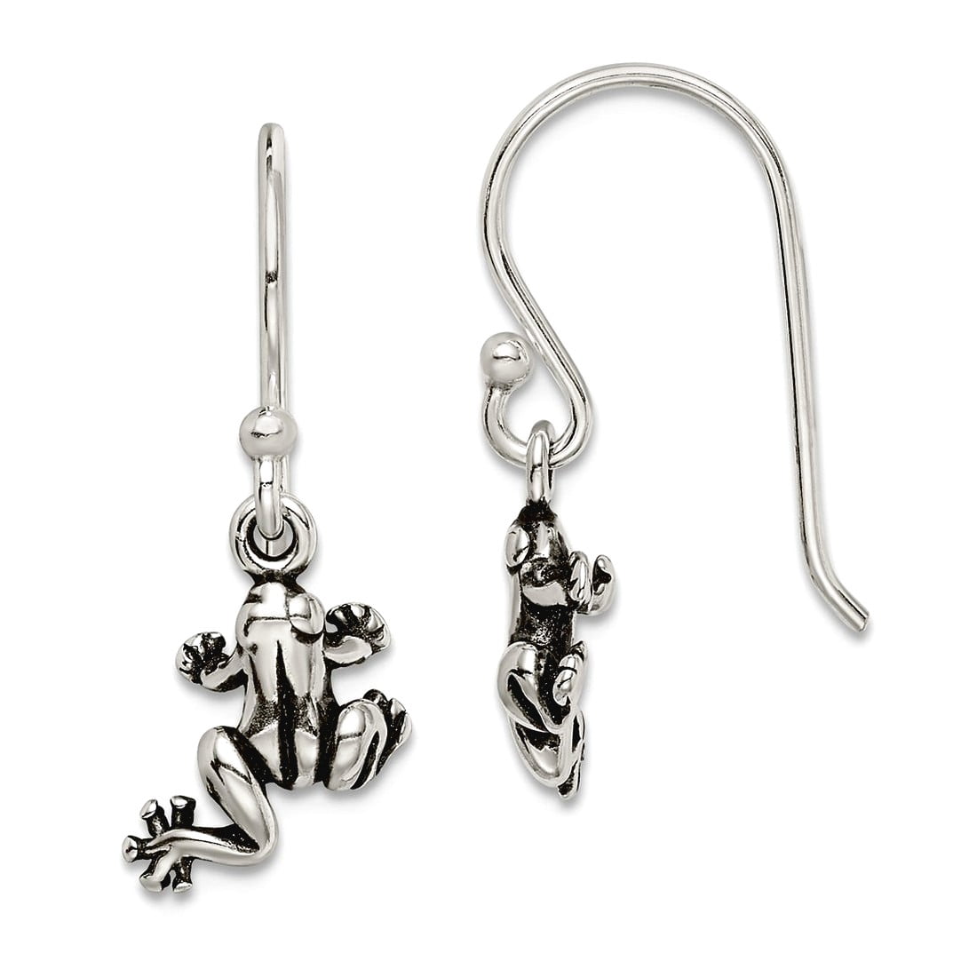 925 Sterling Silver and Oxidized Frog Shepherd Hook Earrings 23x11mm Wide Stud Earring for Women