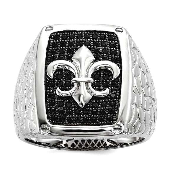 925 Sterling Silver and Black Cubic Zirconia Brilliant Embers Mens Ring Size 10 Ring for Men