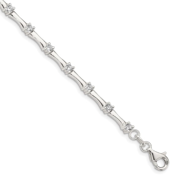 925 Sterling Silver and Cubic Zirconia Fancy Polished Bracelet