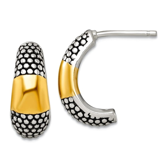 925 Sterling Silver and Gold-tone Oxidized Polished Post J-hoop Earrings 17x10.4mm Wide 6.7mm Thick Hoop Earring for Wom